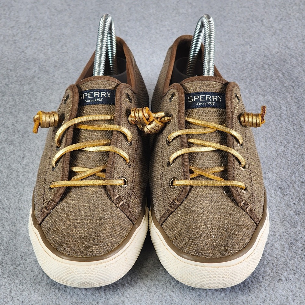 Sperry Top Siders Sneakers Women's 9M Brown Gold Canvas Boat Shoes Slip-on - Picture 3 of 9